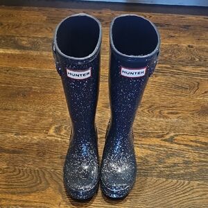 Hunter Sparkle Navy Rain Boots